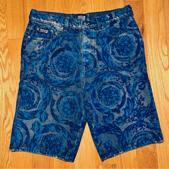 Versace Blue Hibiscus Denim Shorts 🔥💙 - Picture 1 of 7
